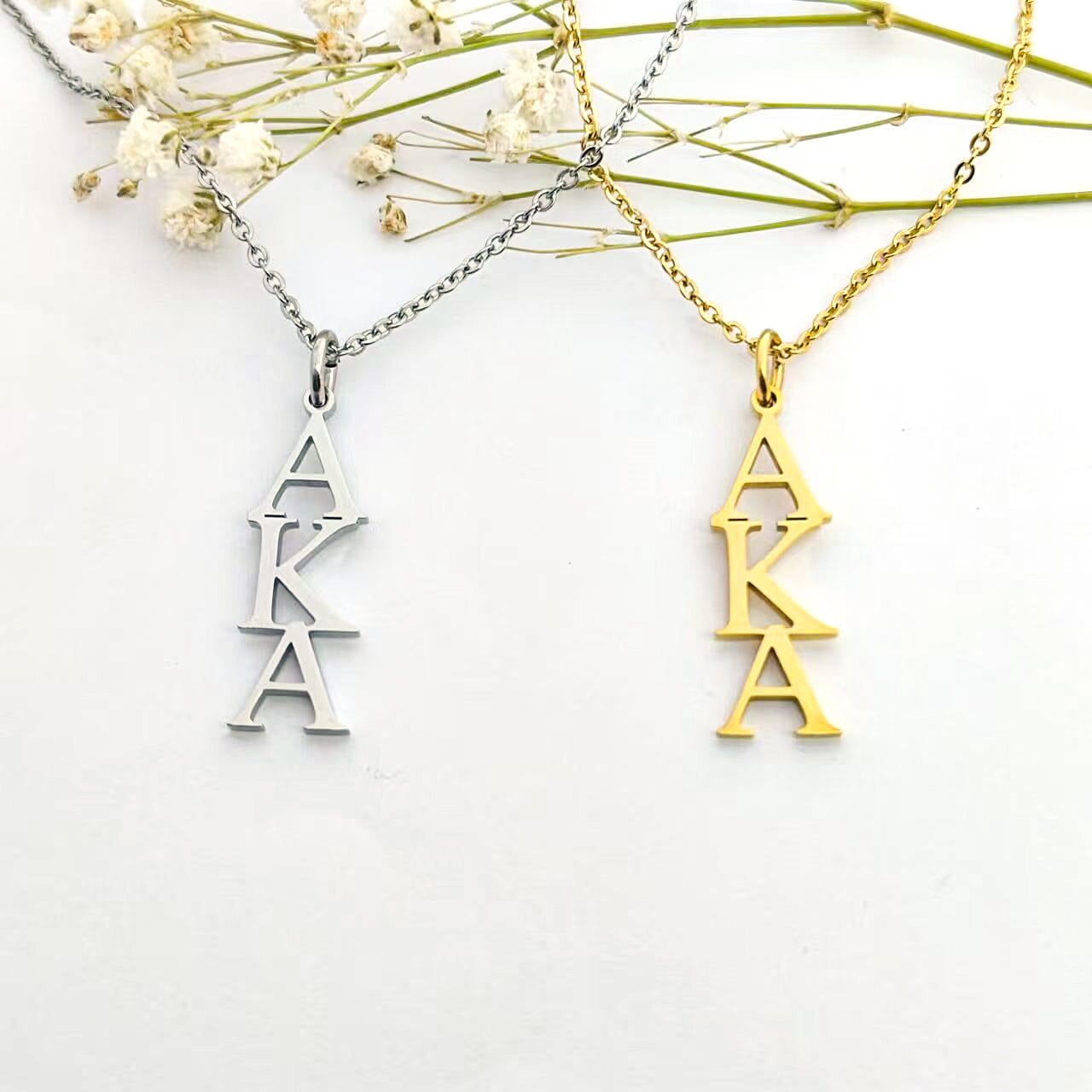 AKA Vertical Greek Letter Necklace Necklaces Trendzio Jewelry Gold 