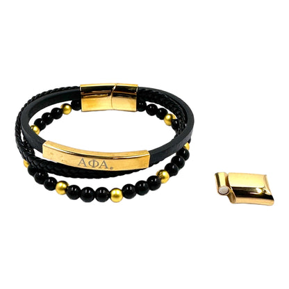 Alpha Phi Alpha Custom Leather and Bead Bracelet Bracelets Trendzio Jewelry 