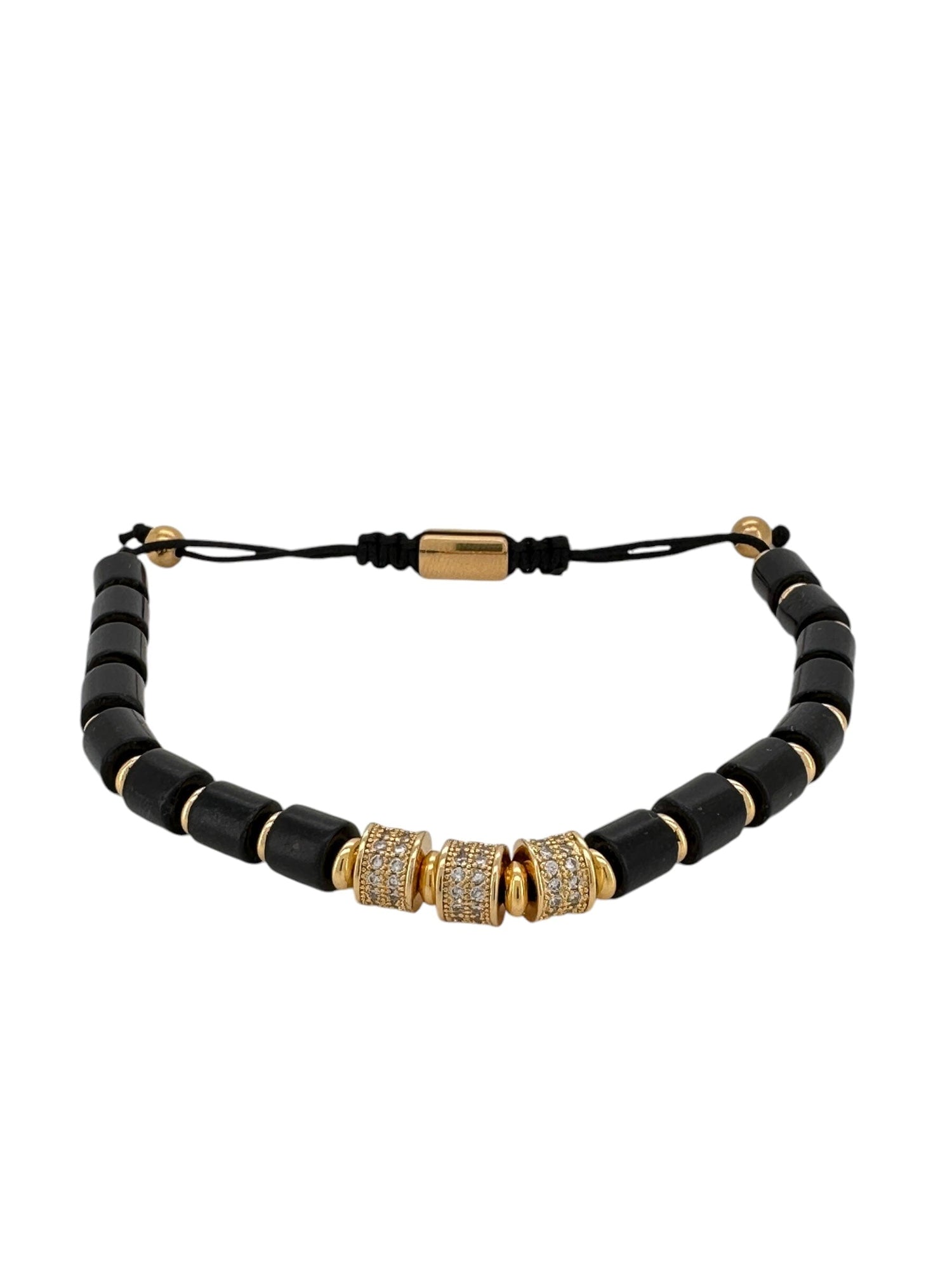 Black and Gold Cylinder Macrame Bracelet Bracelets Trendzio Jewelry 