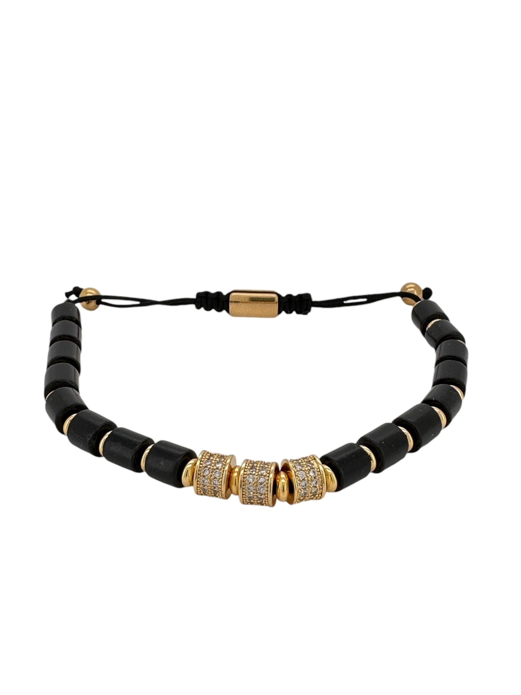 Black and Gold Cylinder Macrame Bracelet Bracelets Trendzio Jewelry 