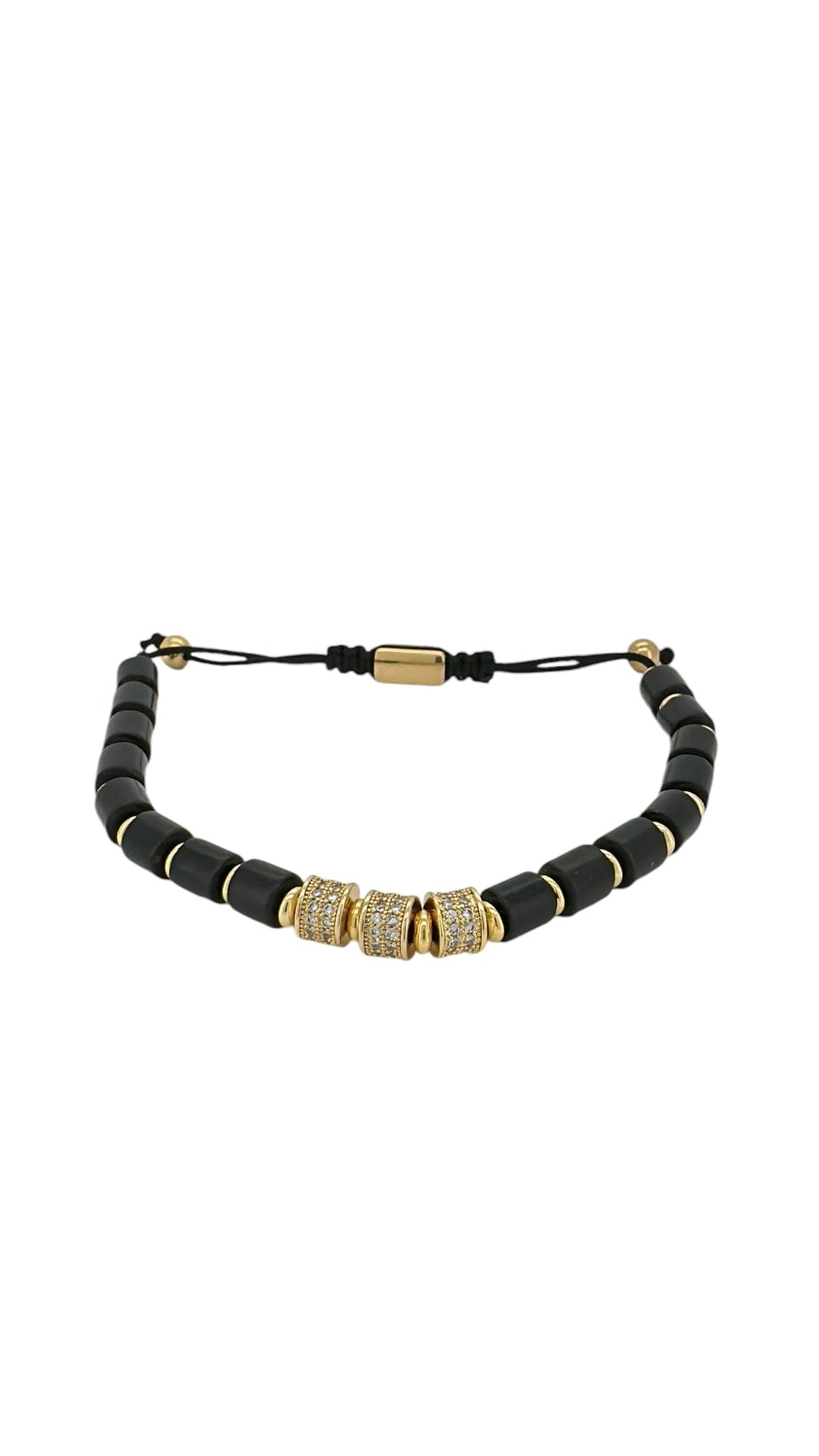 Black and Gold Cylinder Macrame Bracelet Bracelets Trendzio Jewelry 
