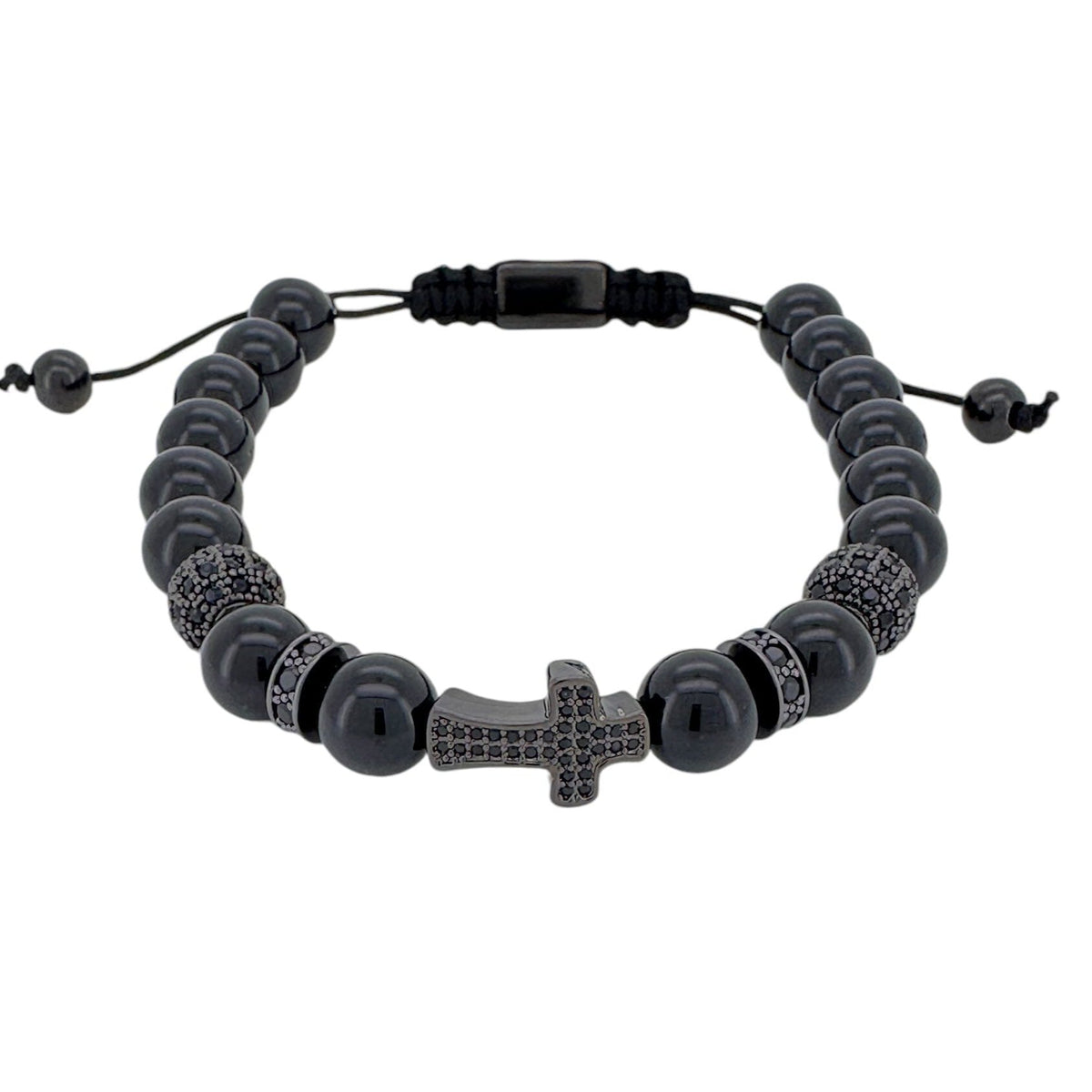 Black and Gold CZ Cross Macrame Bracelet Bracelets Trendzio Jewelry Black 