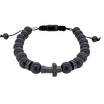 Black and Gold CZ Cross Macrame Bracelet Bracelets Trendzio Jewelry Black 