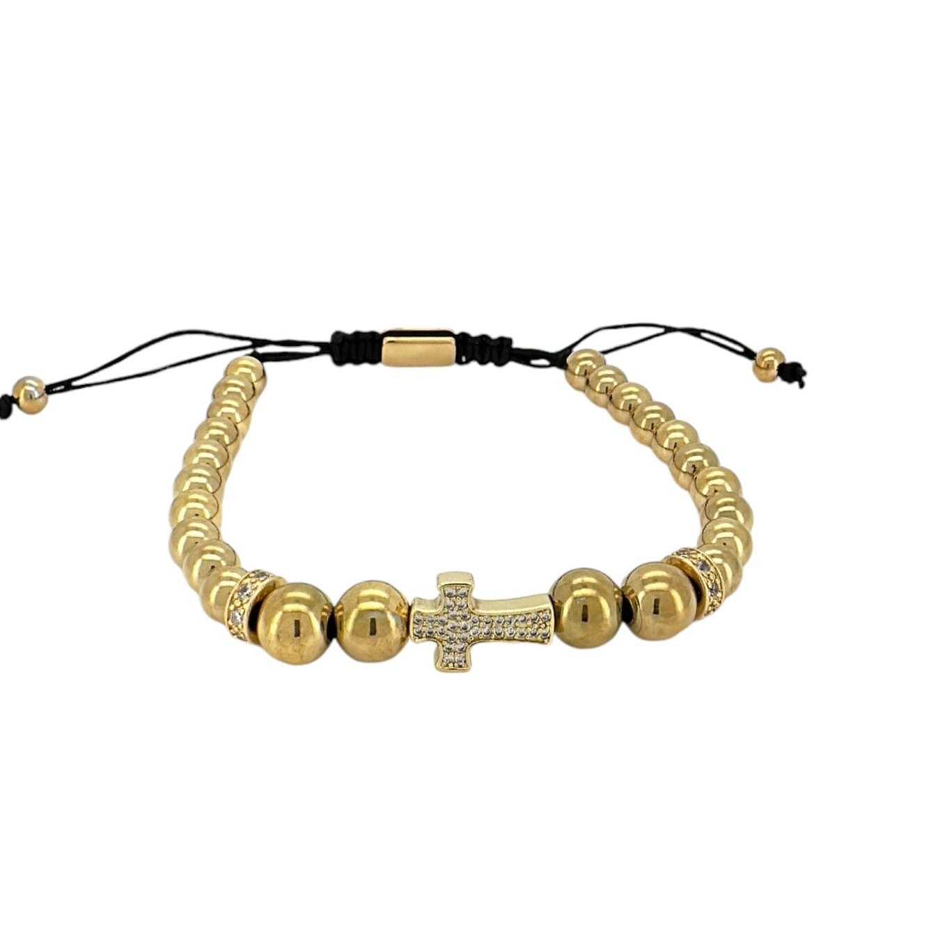 Black and Gold CZ Cross Macrame Bracelet Bracelets Trendzio Jewelry Gold 