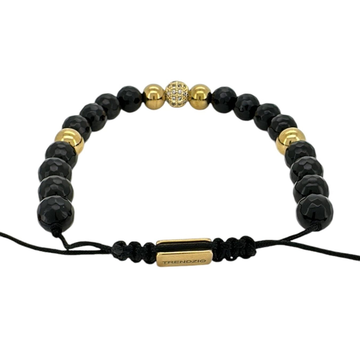 Black Onyx and Gold CZ Ball Macrame Bracelet Bracelets Trendzio Jewelry 