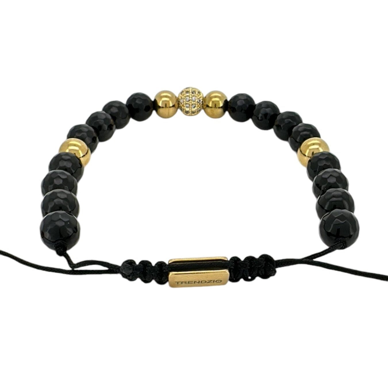 Black Onyx and Gold CZ Ball Macrame Bracelet Bracelets Trendzio Jewelry 