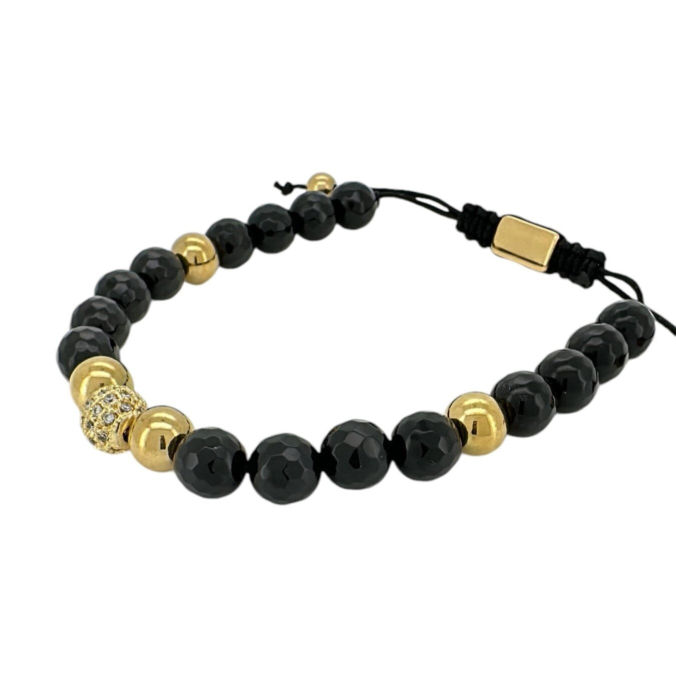 Black Onyx and Gold CZ Ball Macrame Bracelet Bracelets Trendzio Jewelry 