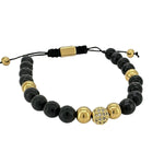 Black Onyx and Gold CZ Ball Macrame Bracelet Bracelets Trendzio Jewelry 