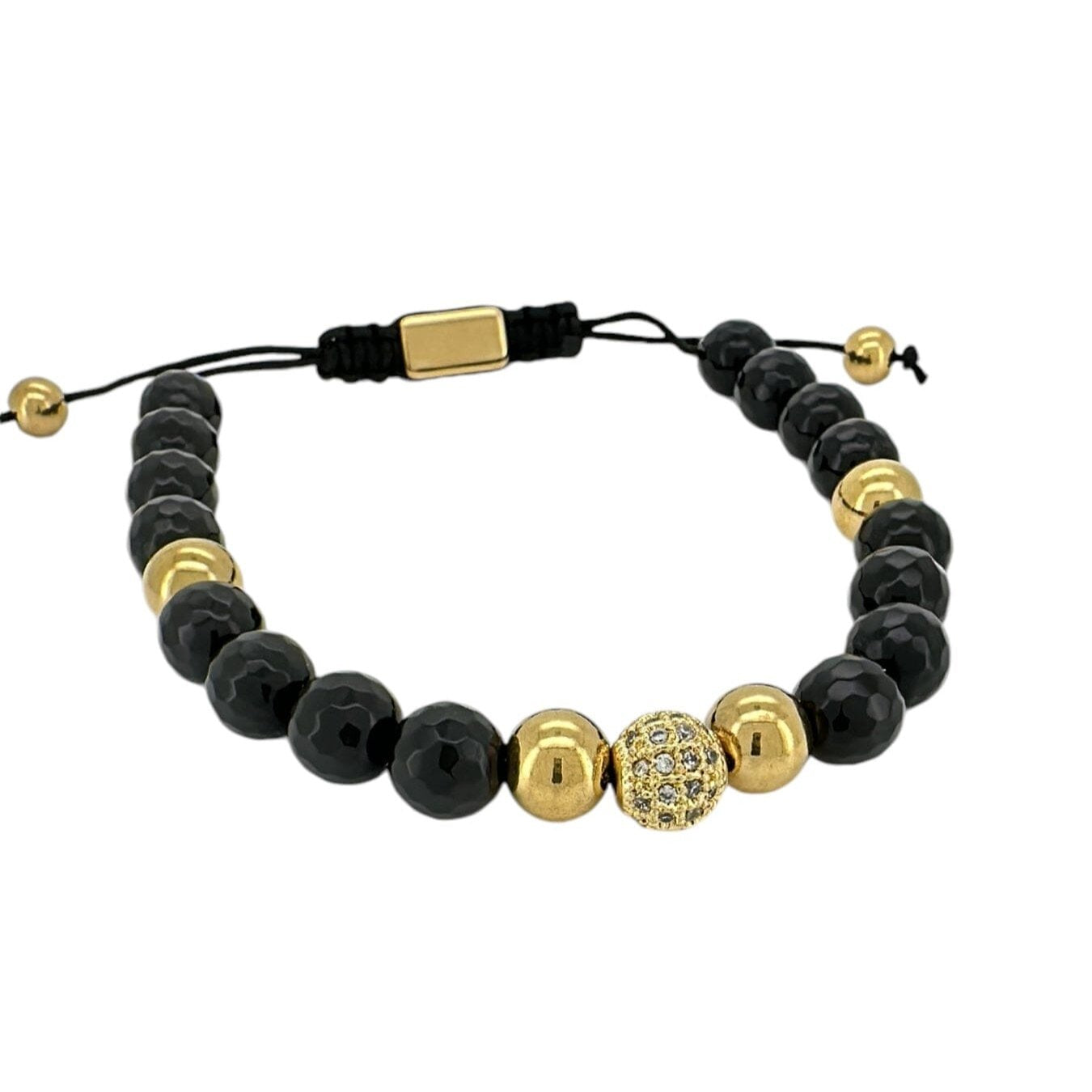 Black Onyx and Gold CZ Ball Macrame Bracelet Bracelets Trendzio Jewelry 