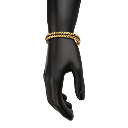 Gold IP Stainless Steel Foxtail Chain Black Cord Bracelet