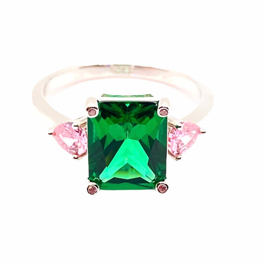 Classic Green Emerald Cut and Pink Sapphire Ring Rings Trendzio Jewelry 