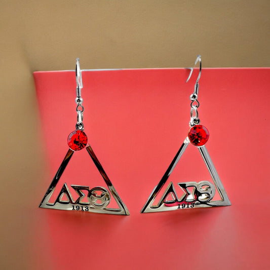 Delta Sigma Theta Stainless Steel Triangle Red CZ Earrings Earrings Trendzio Jewelry 