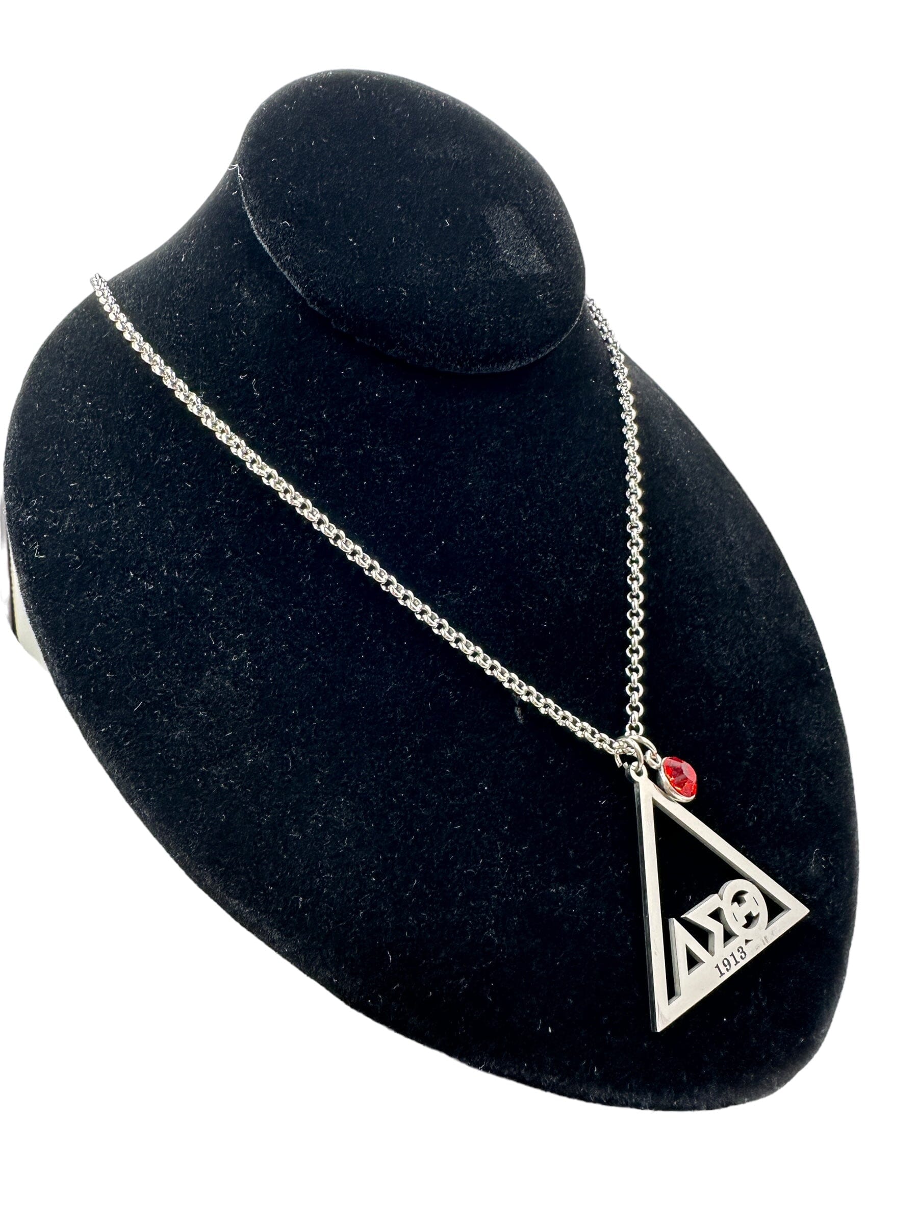 Delta Sigma Theta Stainless Steel Triangle Red CZ Pendant Necklaces Trendzio Jewelry 