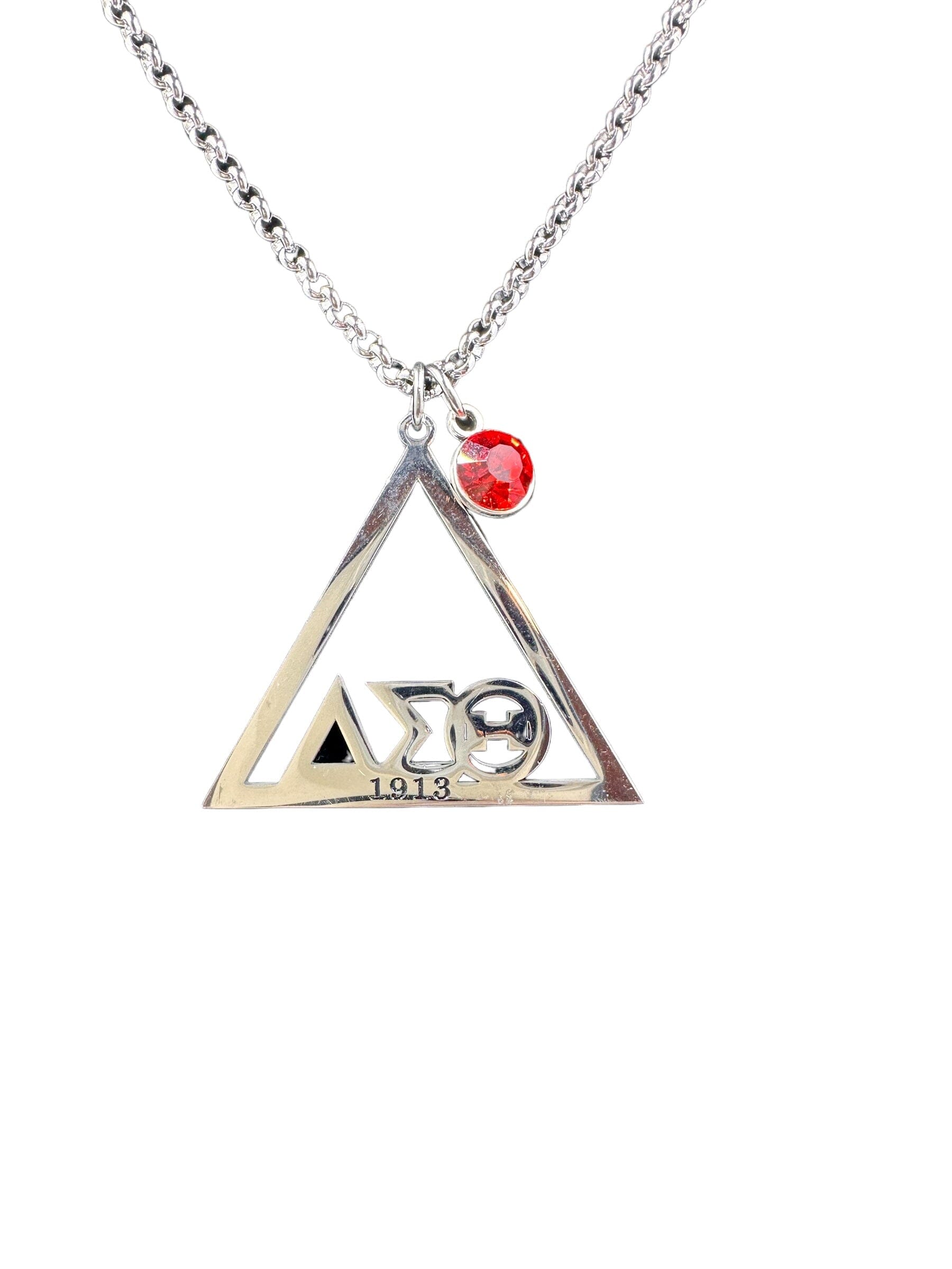 Delta Sigma Theta Stainless Steel Triangle Red CZ Pendant Necklaces Trendzio Jewelry 