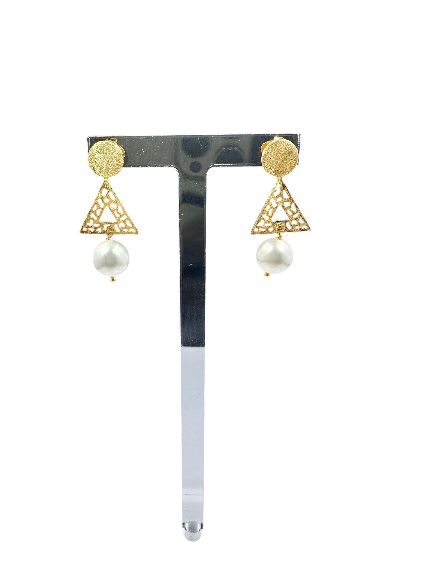 Gold Triangle Pearl Earrings Earrings Trendzio Jewelry 