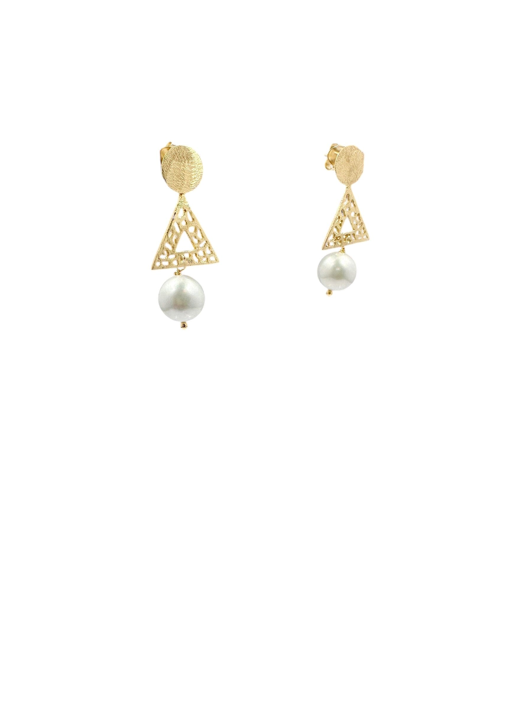 Gold Triangle Pearl Earrings Earrings Trendzio Jewelry 