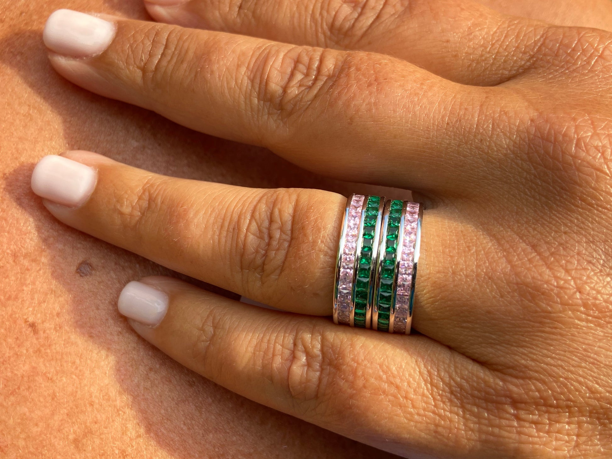 Green Emerald and Pink Sapphire Eternity Ring Rings Trendzio Jewelry 