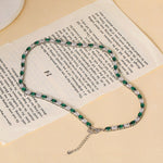 Green and white cubic zirconia tennis necklace in rhodium-plated stainless steel by Trendzio Jewelry