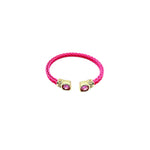 Pink braided brass bangle with pink CZ stone, 6.5 inches in size, 5mm width.