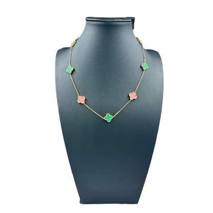 Kaitlin Clover Flower Pink and Green Gold Necklace necklace Trendzio Jewelry 