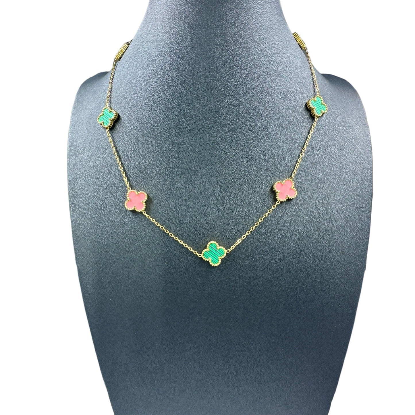 Kaitlin Clover Flower Pink and Green Gold Necklace necklace Trendzio Jewelry 