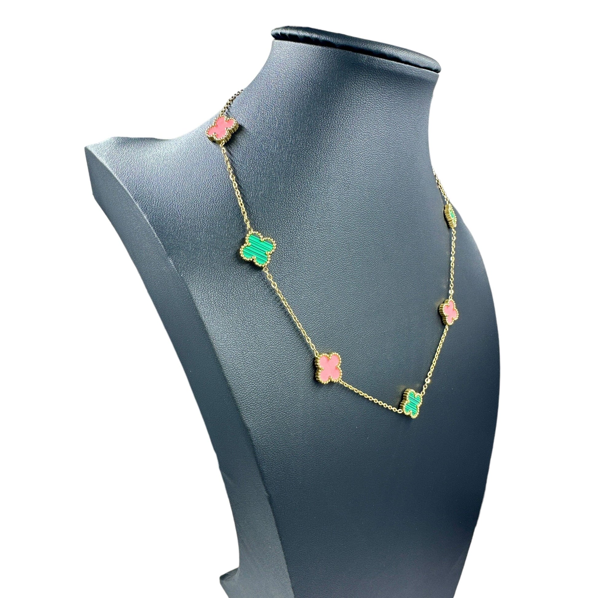 Kaitlin Clover Flower Pink and Green Gold Necklace necklace Trendzio Jewelry 