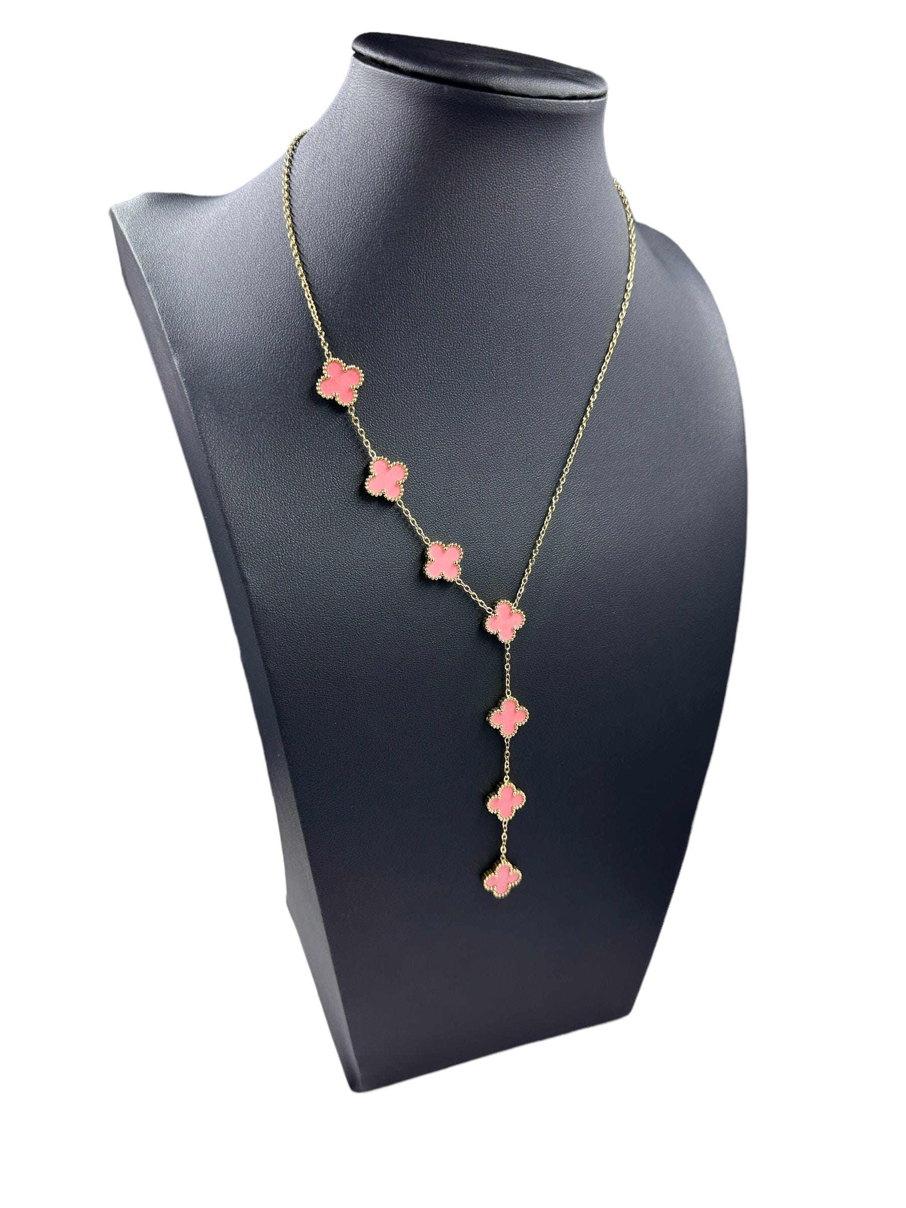 Kaitlin Clover Flower Waterfall Pink Gold Necklace necklace Trendzio Jewelry 