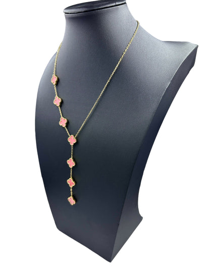 Kaitlin Clover Flower Waterfall Pink Gold Necklace necklace Trendzio Jewelry 