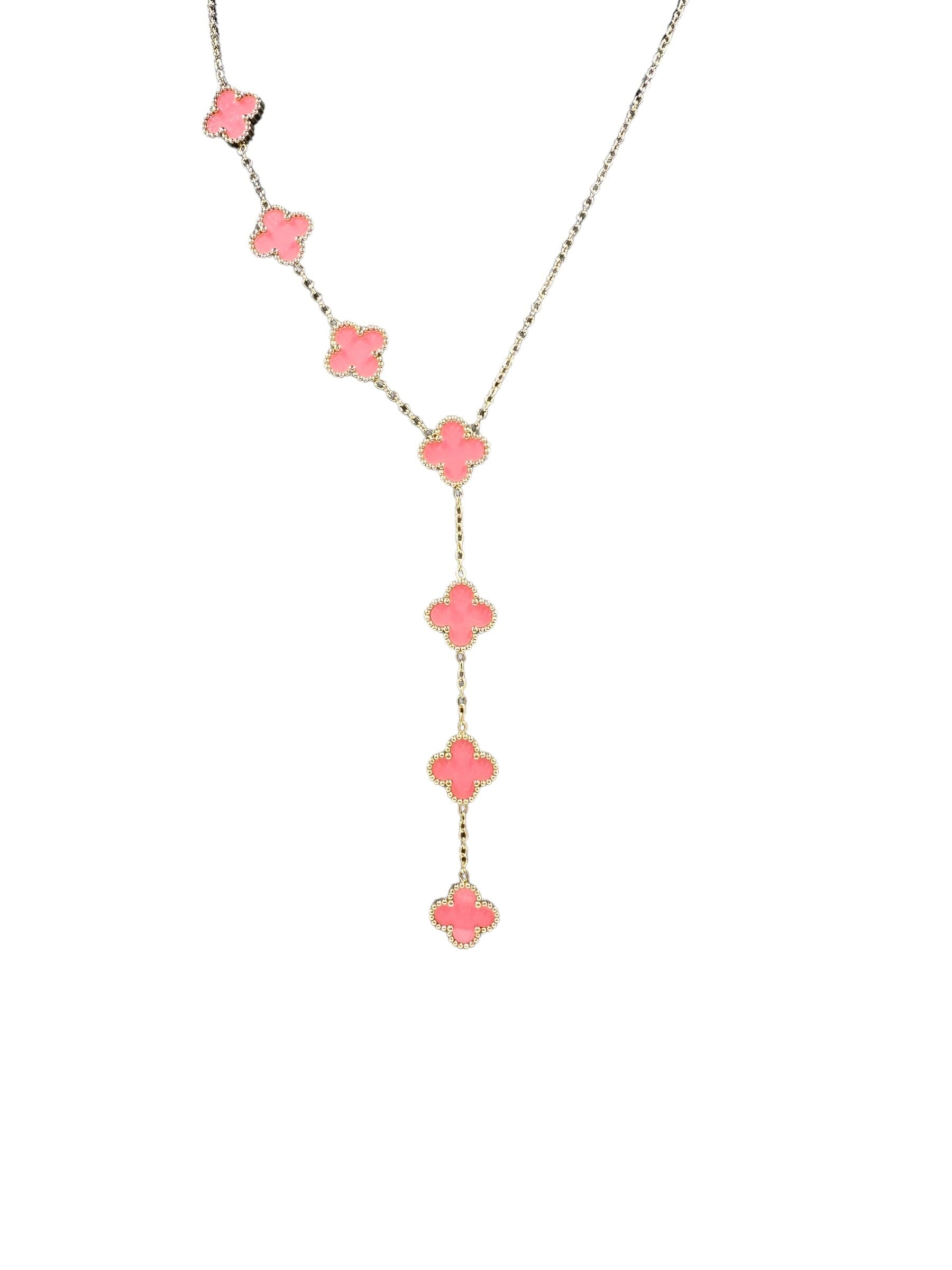 Kaitlin Clover Flower Waterfall Pink Gold Necklace necklace Trendzio Jewelry 