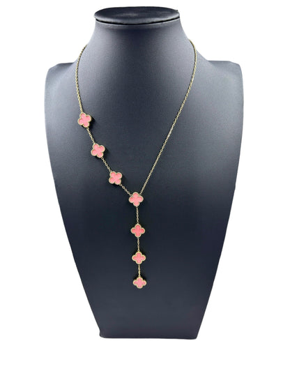 Kaitlin Clover Flower Waterfall Pink Gold Necklace necklace Trendzio Jewelry 