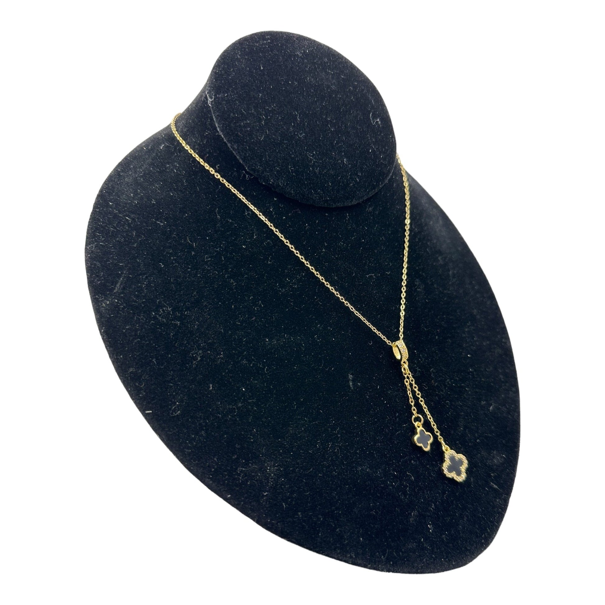 Kaitlin Double Drop Black Onyx Gold Necklace necklace Trendzio Jewelry 