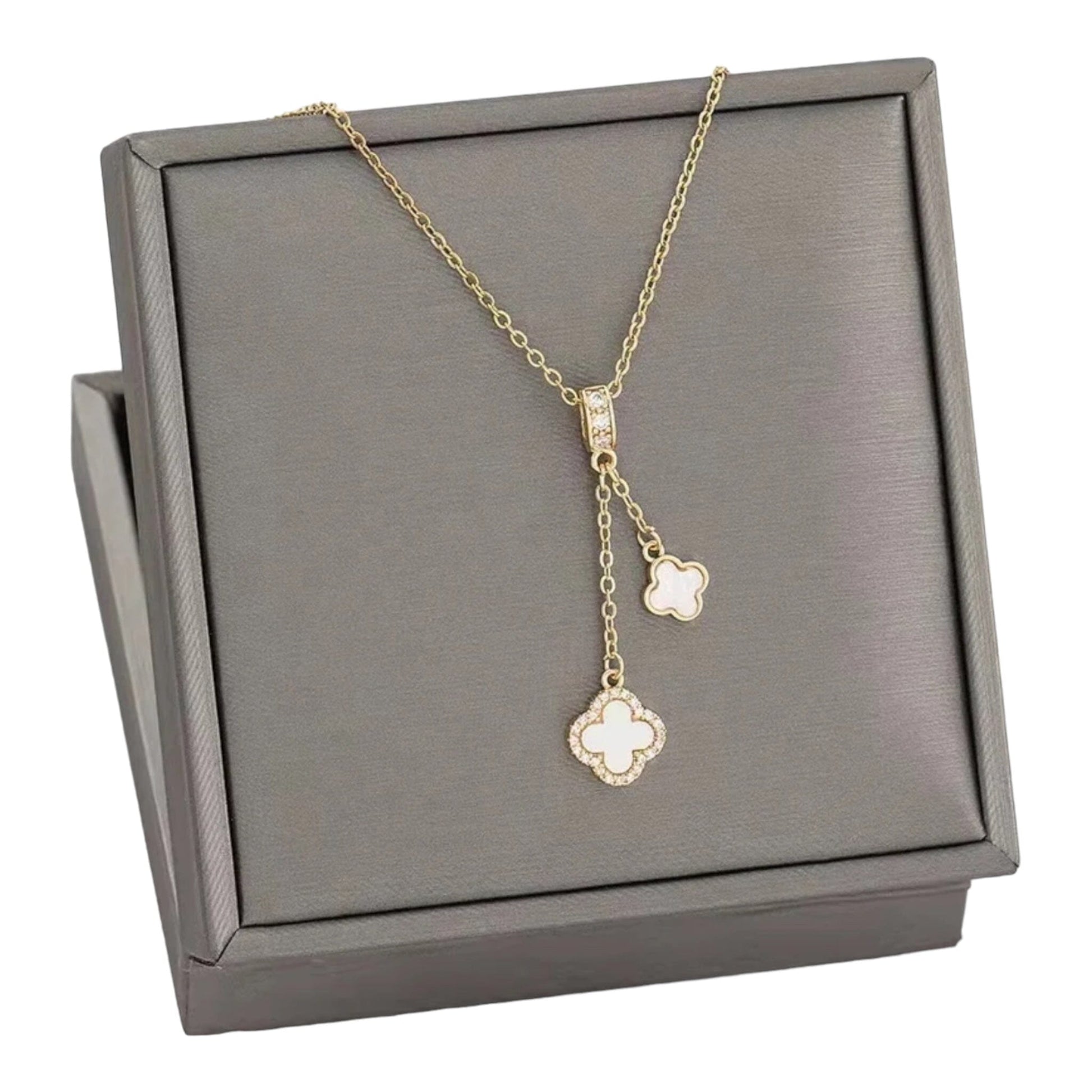 Kaitlin Double Drop White Pearl Gold Necklace necklace Trendzio Jewelry 