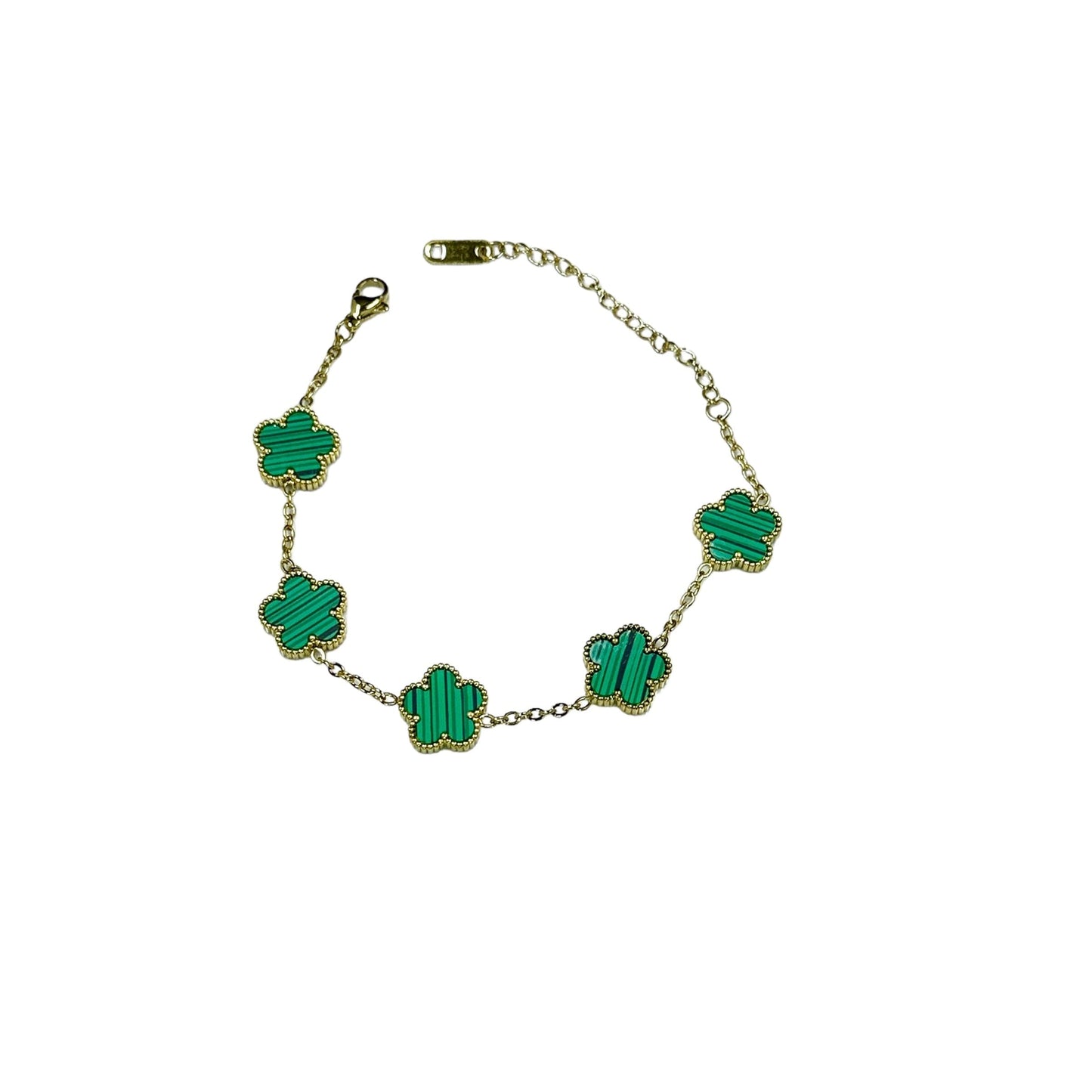 Kaitlin Flower Clover Green Malachite Gold Bracelet Bracelets Trendzio Jewelry 