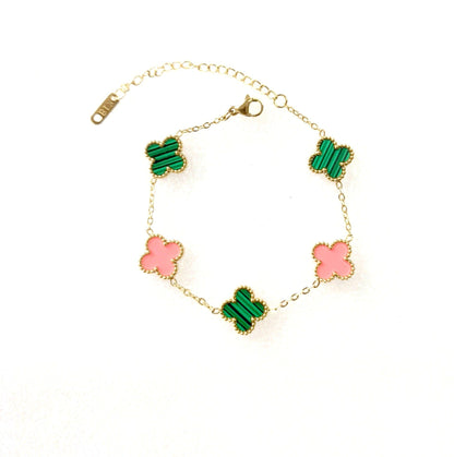 Kaitlin Flower Clover Pink and Green Gold Bracelet Bracelets Trendzio Jewelry 