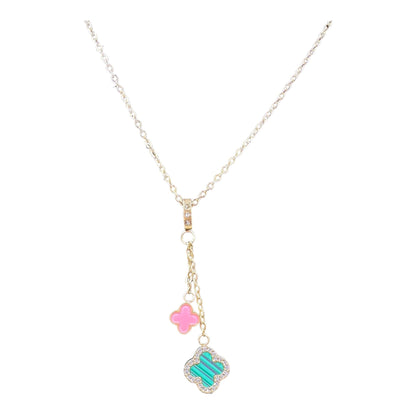 Kaitlin Flower Clover Pink and Green Gold Necklace necklace Trendzio Jewelry 
