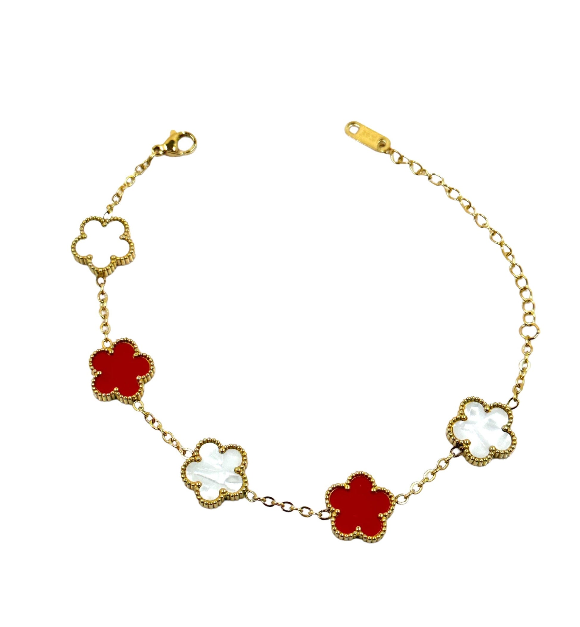 Kaitlin Flower Clover Red and White Bracelet Bracelets Trendzio Jewelry 