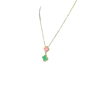 Kaitlin Pink and Green Drop Gold Necklace necklace Trendzio Jewelry 