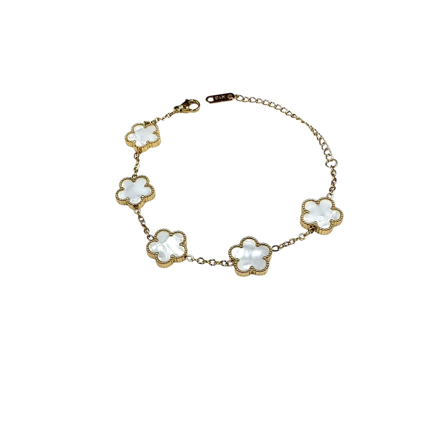 Kaitlin White Flower Clover Gold Bracelet Bracelets Trendzio Jewelry 