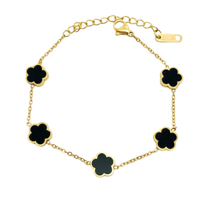 Kayla Flower Clover Gold Bracelet Bracelets Trendzio Jewelry Black Onyx 