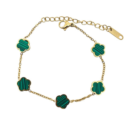 Kayla Flower Clover Gold Bracelet Bracelets Trendzio Jewelry Green Malachite 