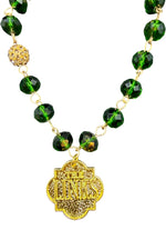 The Links, Incorporated green crystal bead bracelet in gold with gold THE LINKS charm and pavé accent bead