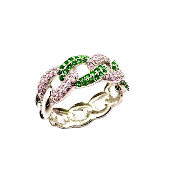 Michele Pink and Green Chain Link Ring Rings Trendzio Jewelry 