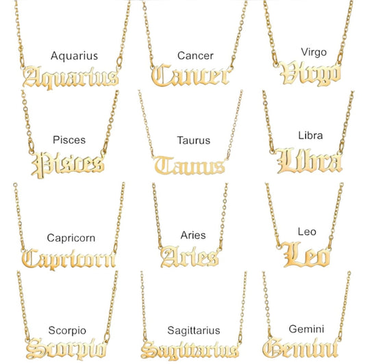 Old English Zodiac Gold Silver Necklace Necklaces TRENDZIO 