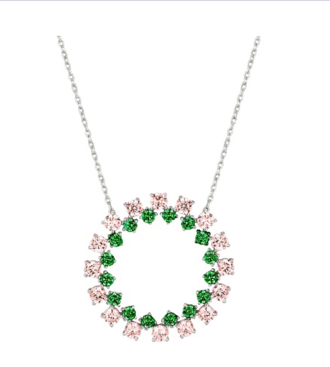 Pink and Green Circle CZ Diamond Necklace Necklaces Trendzio Jewelry 