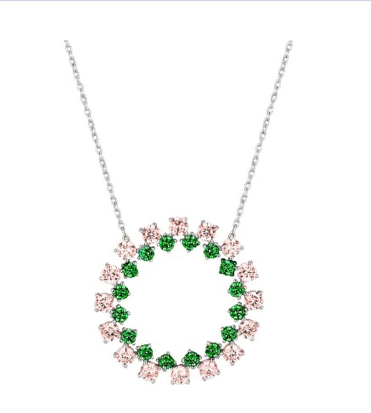 Pink and Green Circle CZ Diamond Necklace Necklaces Trendzio Jewelry 