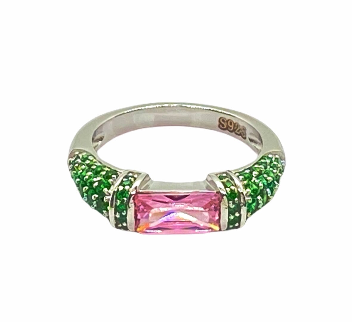 Pink Sapphire and Green Emerald Pinky Ring Rings Trendzio Jewelry 4 