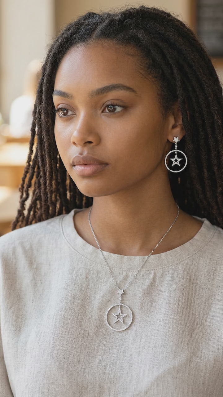 Sterling Silver Star Circle Earrings