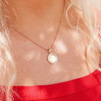 Celina Engraved Circle CZ Pendant Necklace