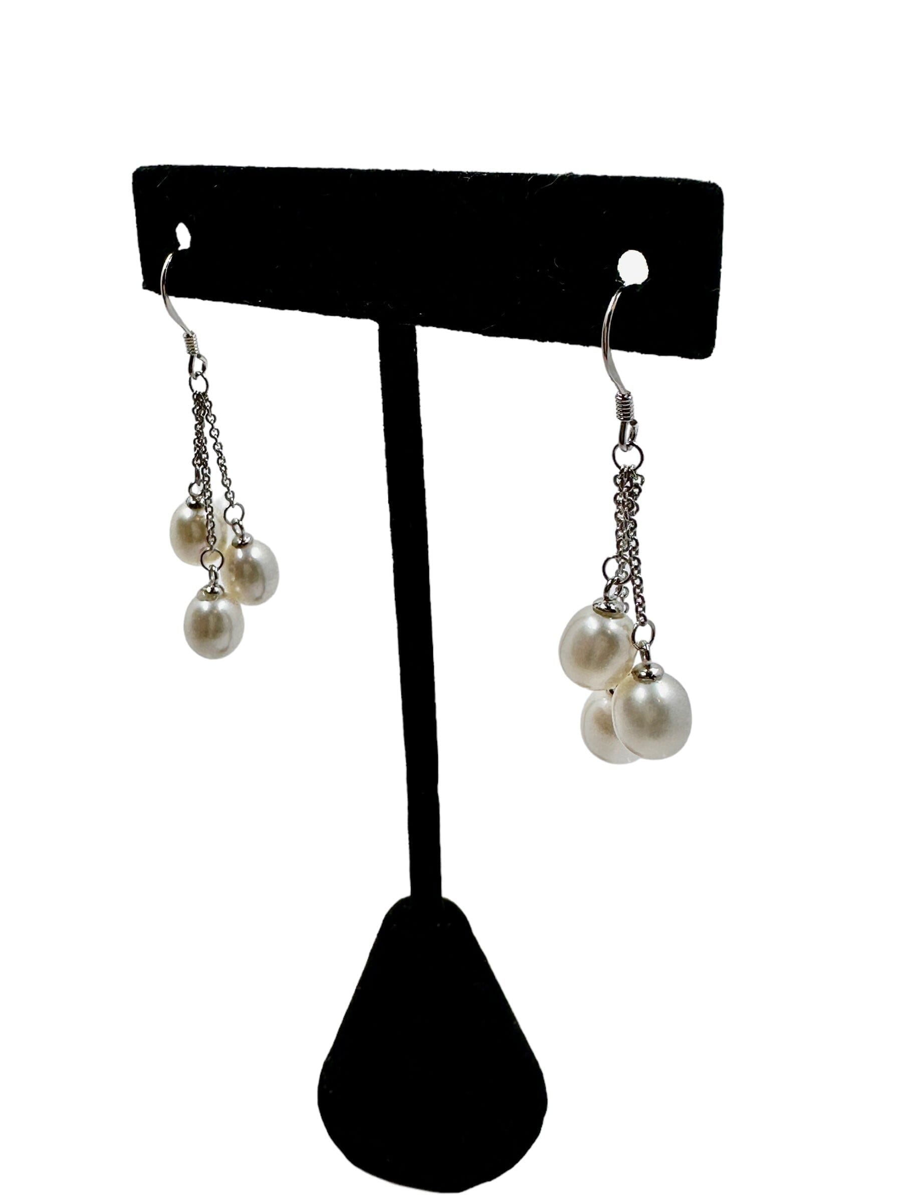 Sterling Silver 7mm Cultured Freshwater White Pearl Drop Earrings Necklaces Trendzio Jewelry 