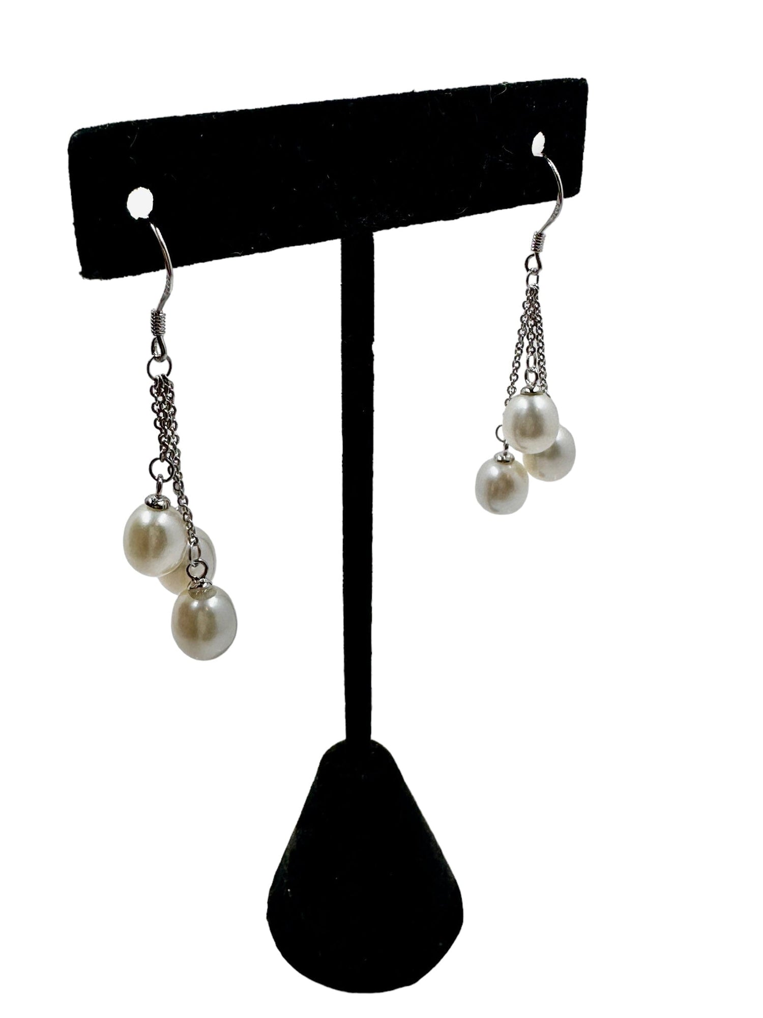 Sterling Silver 7mm Cultured Freshwater White Pearl Drop Earrings Necklaces Trendzio Jewelry 